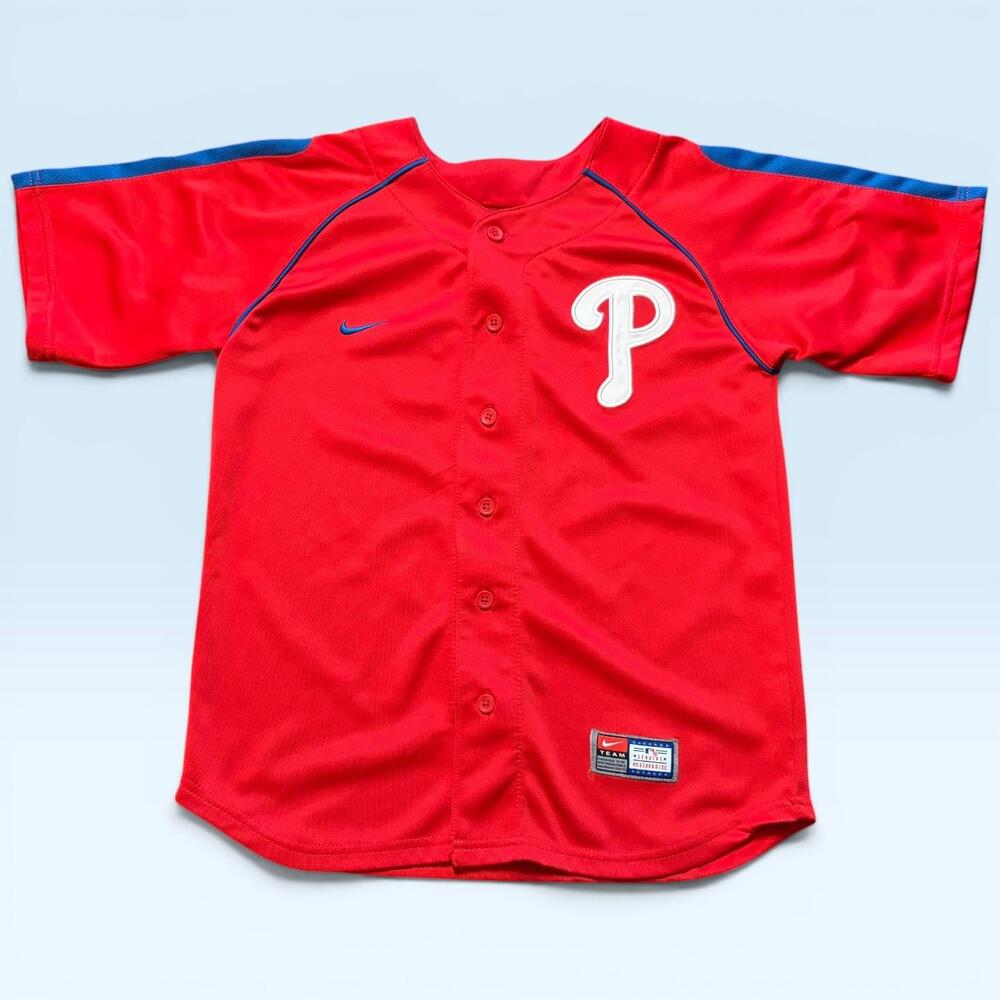 Philadelphia Phillies Jersey Boys Small Red MLB Baseball Button Front Nike